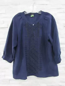 Theory dunkelblau matt Seide bestickt Boho Reiba Tunika Top Bluse M - Bild 1 von 6