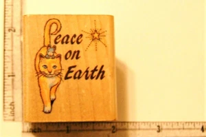 Peace On Earth Cat & Mouse Star Rubber Stamp All Night Media Wood Mounted Stamp - Picture 1 of 4