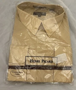 Henri Picard By Don Jonathan 18.5 (34/35) Beige Button Shirt Convertible Cuffs - Picture 1 of 4