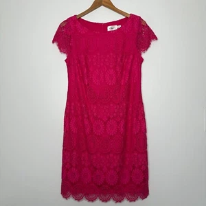 Eliza J Lace Dress Womens Size 10 Pink Scalloped Cap Sleeve Sheath Cocktail - Picture 1 of 11