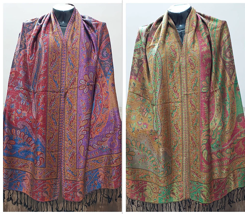 Paisley wrap boho shawl neck scarf Himalayan organic woven pashmina Casual wear - Image 1 of 3