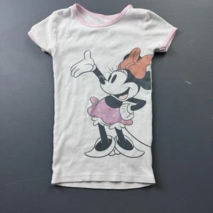 Disney Minnie Mouse Pajama Shirt Girls 7 White Pink Trim Sleepwear Nightshirt - Picture 1 of 11