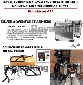 Royal Enfield HIMALAYAN "PANNIER PAIR BOX"  SILVER & Rail With Free Oil Filter - Picture 1 of 12