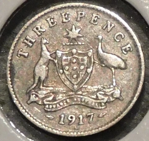 Australia - Silver Threepence - 1917-M - King George V - $1 Unlimited Shipping Cover