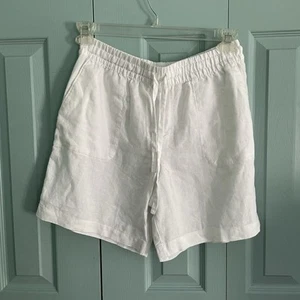 Garnet Hill Womens Linen Pull On Shorts Small White Drawstring Waist Lagenlook - Picture 1 of 8