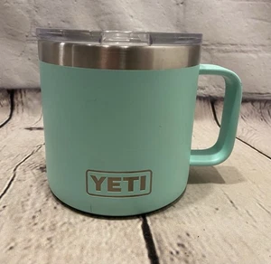 Yeti Rambler 14 oz Stainless Steel Mug Seafoam Green with Lid - Picture 1 of 9