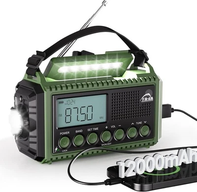 MESQOOL Kurbelradio Solar Notfallradio AM/FM/SW 12000mAh Powerbank USB-C SOS Camping LED