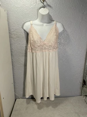 Camisón Oscar de La Renta Etiqueta Rosa Blanco Rosa Algodón L Borde Encaje De Colección Foto 1 de 4