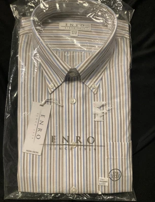 Enro мульти [полоски] 17,5 32-33 не железо кнопка рубашка с Ярлыками винтажный неиспользованный запас - Изображение 1 из 4