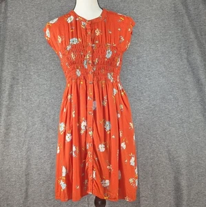 Free People Greatest Day Smocked Orange Floral Dress Size Small Lined - Picture 1 of 11