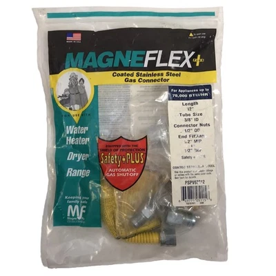 12英寸Magneflex涂层燃气管连接器1/2英寸OD螺母接头带自动安全阀 — 第 1/4 张图片