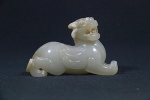 Chinese old Han Dy White Jade Carved Fortune Dragon Beast Figure Statue - Picture 1 of 20