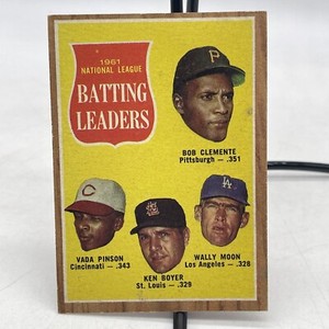 1962 TOPPS #52 1961 NL BATTING LEADERS (Clemente, Pinson, Boyer, Moon) EX