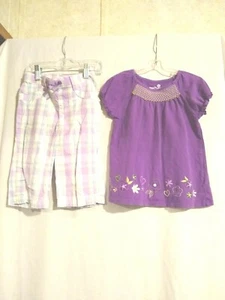 4T Healthtex Girl Purple Flower Short Sleeve Shirt & Jumping Beans Purple Plaid - Picture 1 of 4
