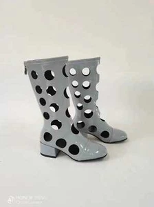 Golden Silver Shiny Patent Leather Hollow Out Breathable Boots High Boots Shoes - Picture 1 of 32