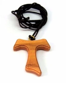 Olive Wood Tau Cross with Cord - Picture 1 of 1