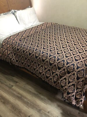 "Colcha azul/rosa tamaño completo flecos luz con jaquard geométrico 80x87""" Foto 1 de 4