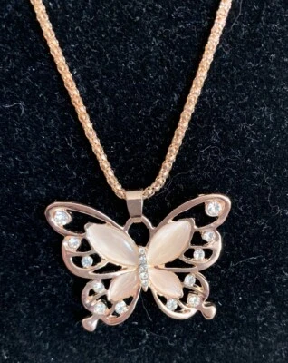 "Collar colgante mariposa rosa circonita cúbica transparente tono oro rosa 28""" Foto 1 de 3