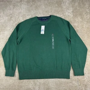 Tommy Hilfiger Mens knit sweater XL Solid Crew Neck Cotton Pullover Green NWT - Picture 1 of 17