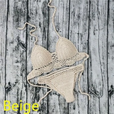 Conjunto de bikini de ganchillo a mano para mujer Sexy sujetador traje de baño boho playa traje de baño Foto 1 de 4