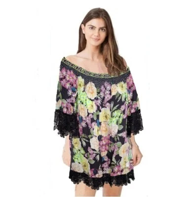 Vestido HALE BOB Alexandra tejido satinado fuera del hombro crochet encaje talla L Foto 1 de 4