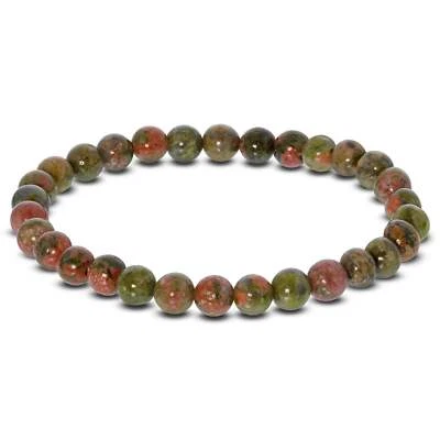 6mm Unakite Gemstone Round Bead Unisex Stretch Bracelet - Image 1 of 3