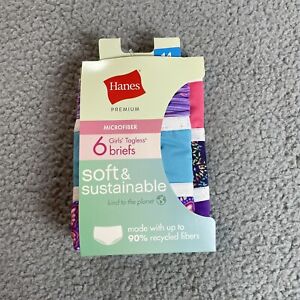 Hanes Underwear Girls 14 Tagless Briefs 6PK Premium Soft Sustainable Microfiber