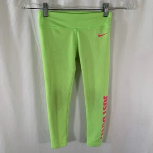 Nike Leggings Girls 6 Lime Green Pink Print Pull On Dri-Fit Just Do It Stretchy - Picture 1 of 7