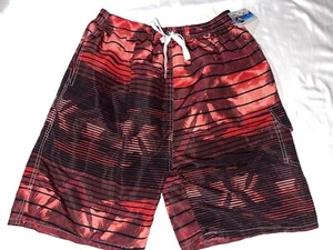Mens Swim Trunks Shorts 100% Nylon Red & Black with Mesh Lining NWTS - Picture 1 of 2