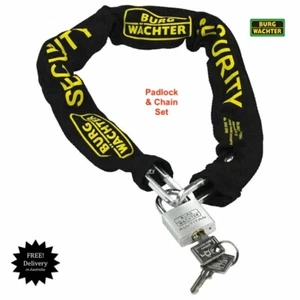 Cadena de eslabones cuadrados endurecidos Burg Wachter de 5 mm x 60 cm con candado de 30 mm - Imagen 1 de 4