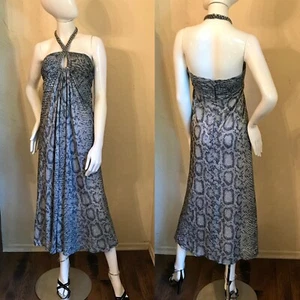 VINTAGE 1970’s Lurex Snake Print Knit Rhinestone Halter Disco Party DRESS S - Picture 1 of 10