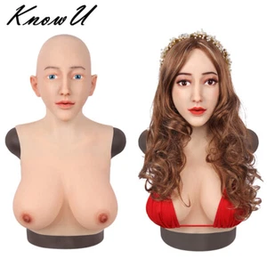 D Cup Realistic Silicone Breast Forms Fake Boobs With Face Mask Transgender - Picture 1 of 12