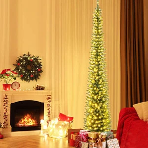 9 ft Slim Pencil Christmas Tree Pre-lit Festival Decoration with 400 LED Lights - Picture 1 of 7