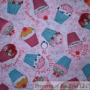 BonEFul FQ Cotton Quilt Pink Girl Flower Birthday Cupcake Food Heart Red Cherry - Picture 1 of 12