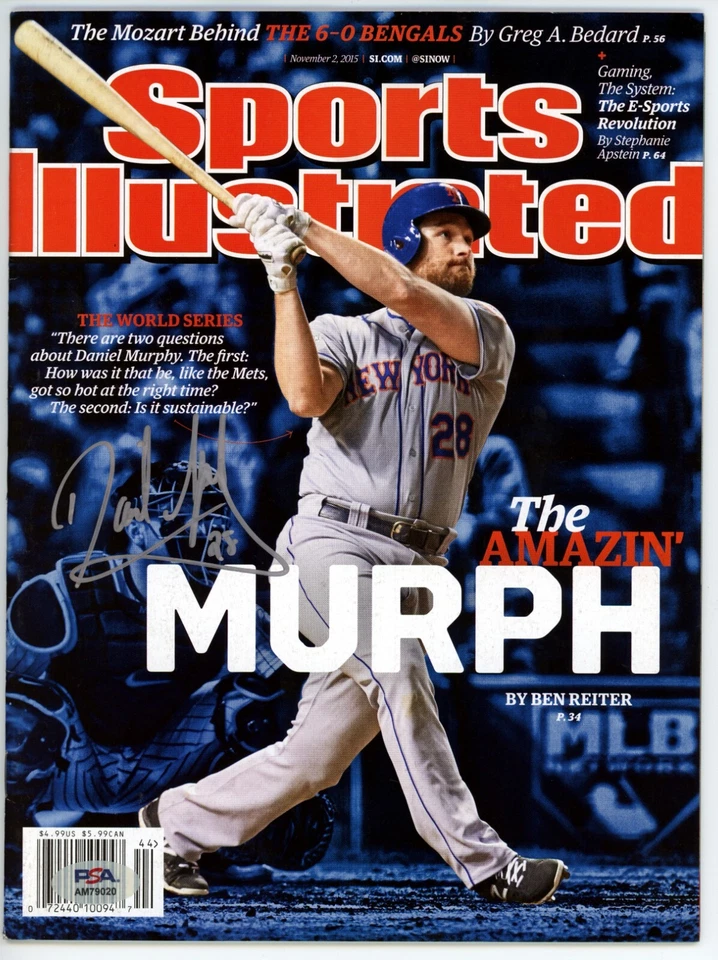 Revista firmada por Daniel Murphy Auto Sports Illustrated SIN ETIQUETA CERTIFICADO DE AUTENTICIDAD PSA NY Mets Foto 1 de 1