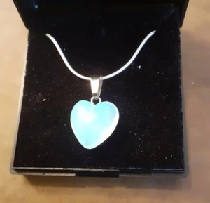 Necklace with Heart Pendant - Opalite/Moonstone Crystal  with 22" silver chain - Picture 1 of 5