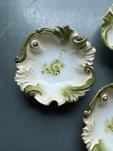 3 French Antique Vanity Dish/Bowls Floral Molded Gold Touches 5” W X 1.5” H - Picture 1 of 14