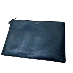 Christian Dior Grained Calfskin CD Logo Pouch Clutch Bag Black Vintage Authentic - Picture 1 of 8