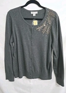 Christopher & Banks Sweater Top Button-Up Gray Womens XL - Picture 1 of 6