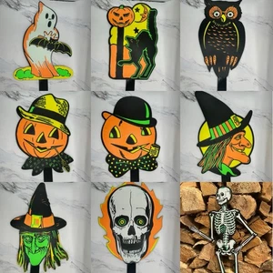Vintage-Style Halloween Yard Decor Set (9pcs) – Retro Flourescent UV Decor - Picture 1 of 22