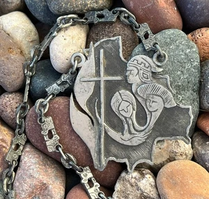 VTG Large Pewter Pendant Cross Flame Bopel Bolivian Necklace Christian Methodist - Picture 1 of 17