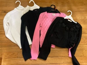 Lot Of 4 Girls Size 6-7 Sweater, Cardigan Button Fronts Pink, Black, Navy, Ivory - Picture 1 of 20