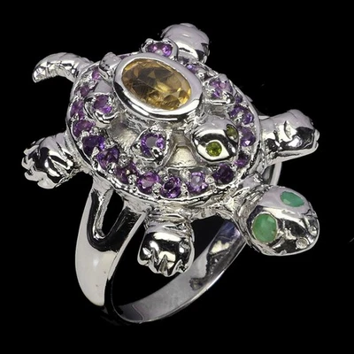 Anillo de plata de ley 925 ovalado citrino 6x4 mm amatista piedras preciosas joyería tortuga talla  Foto 1 de 4