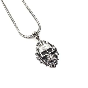 55cm Kette mit Anhänger 925 Silber Männer Biker Schmuck massiv Totenkopf Skull - Picture 1 of 13