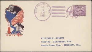 U.S., 1935. Postal History Fancy Cancel Loso 67 "4th July", Big Four, W, VA - Picture 1 of 1