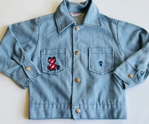VTG 70'S HIPPY HEALTHTEX STANTOG PATCHWORK FROG&MUSHROOM DENIM JEAN JACKET*5 - Picture 1 of 9