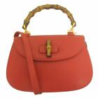 Vintage Gucci Bamboo 2Way Shoulder Bag Handbag Crossbody Hand Leather Red Auth