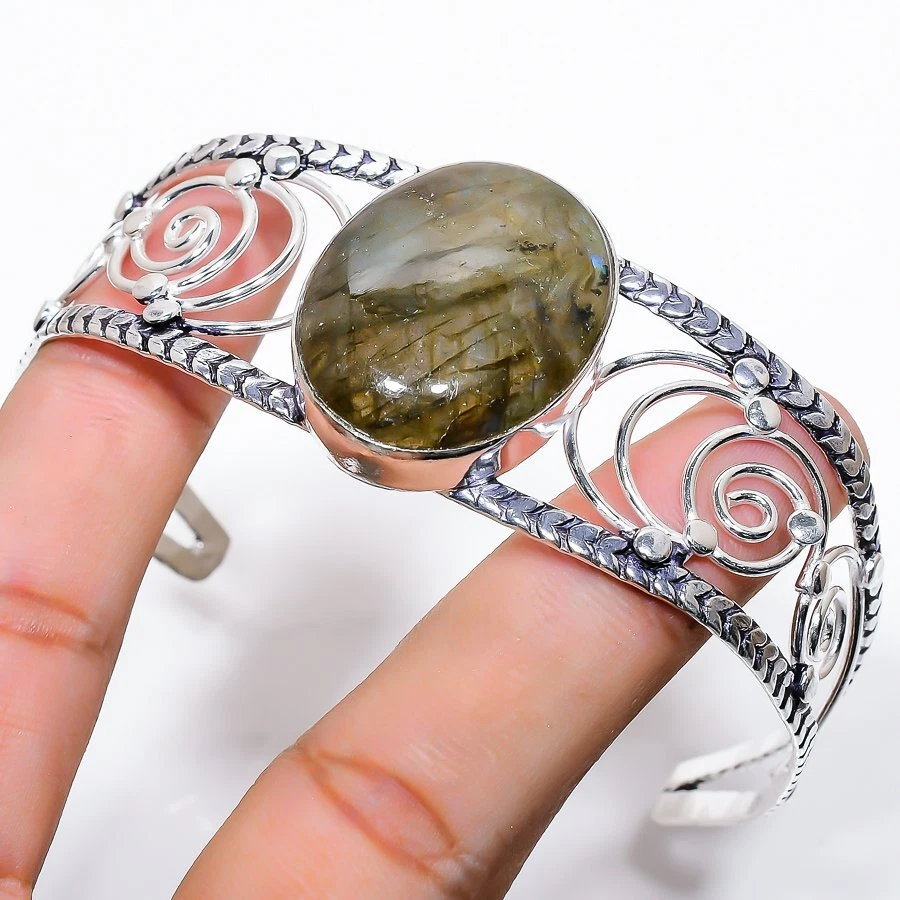 Bracciale in argento sterling 925 fatto a mano con pietre preziose di labrado... - Immagine 1 di 1