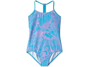 Nike E1920 Swimwear Girl's Blue Stretch Swoosh Logo One-Piece Swimsuit Size M - Picture 1 of 2