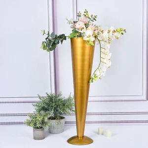 GOLD 27" METAL Trumpet Wedding FLOWER VASE Party Events Decorations Supplies - Picture 1 of 8